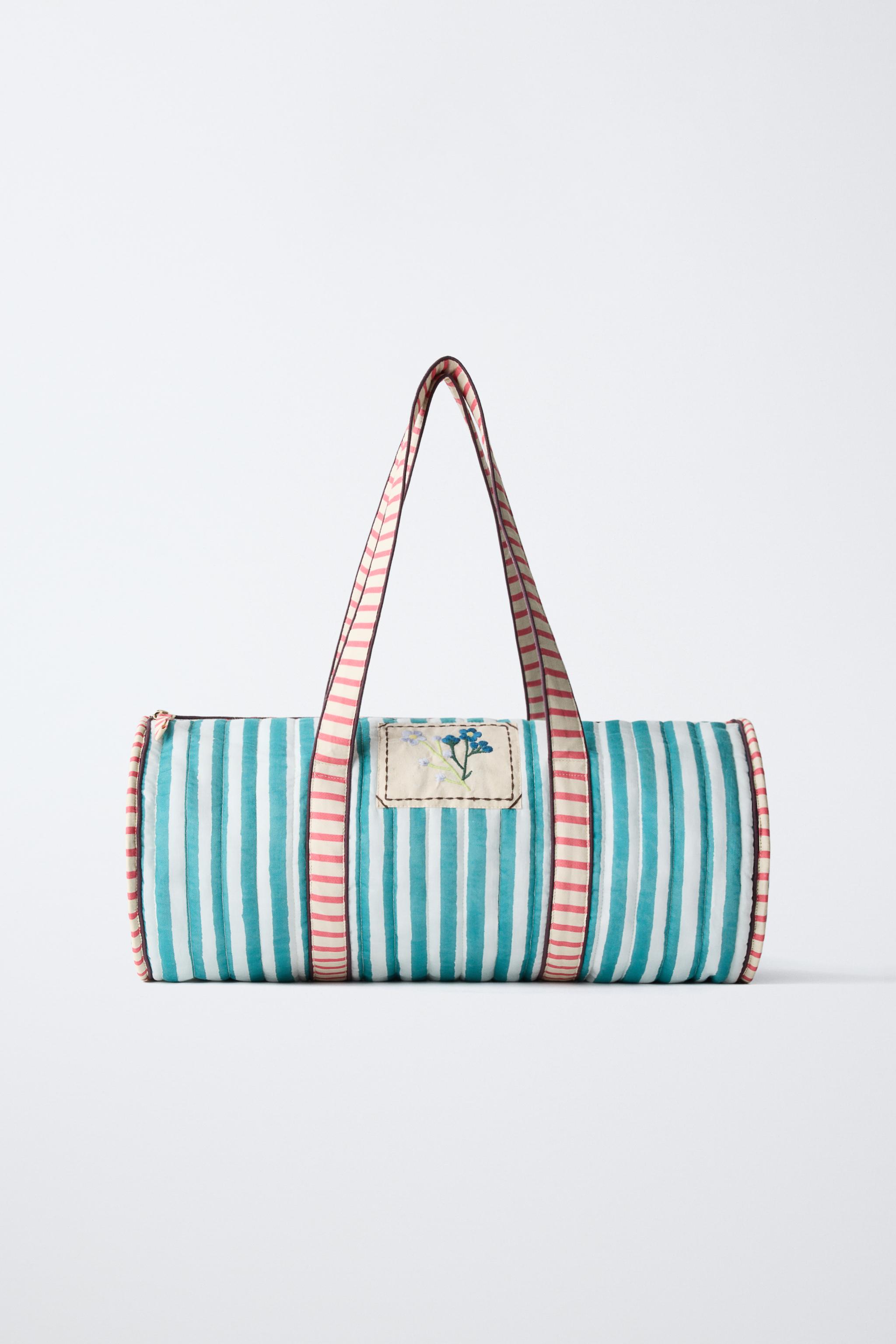 EMBROIDERED STRIPED BOWLING BAG